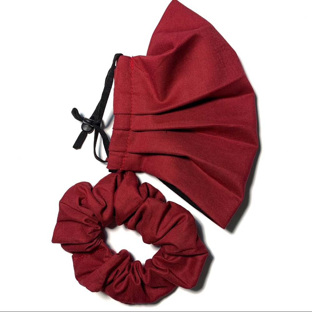 2/$30 Face Mask 3 Layer Scrunchie Burgundy Red